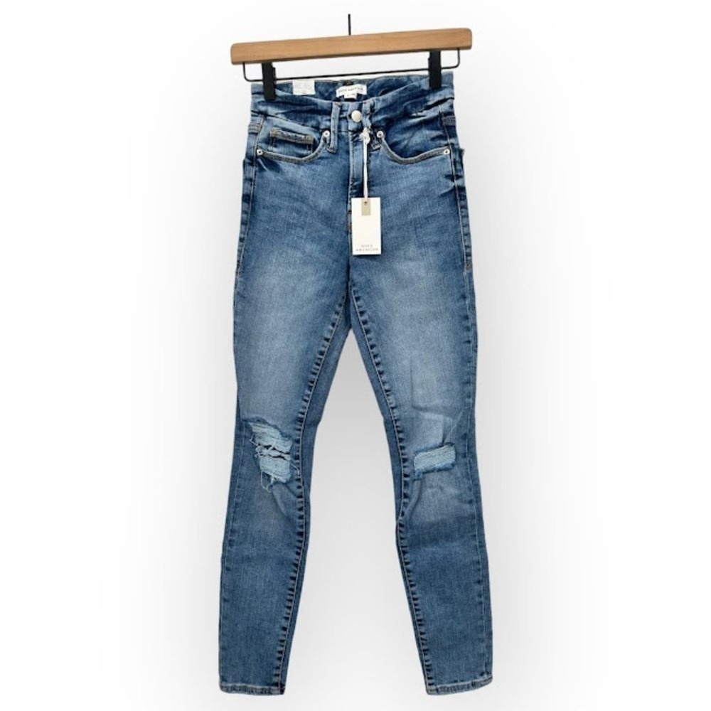 NWT Good American Good Legs Skinny Jeans Indigo Distressed Cropped Denim Sz 2/26